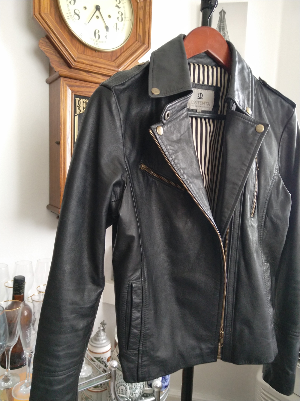 Black Leather Asymmetric Moto Jacket - Picture 2 of 10